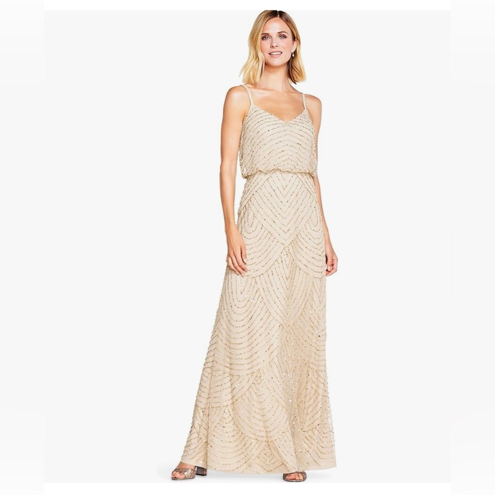 Adrianna Papell Champagne Gold Beaded Dress